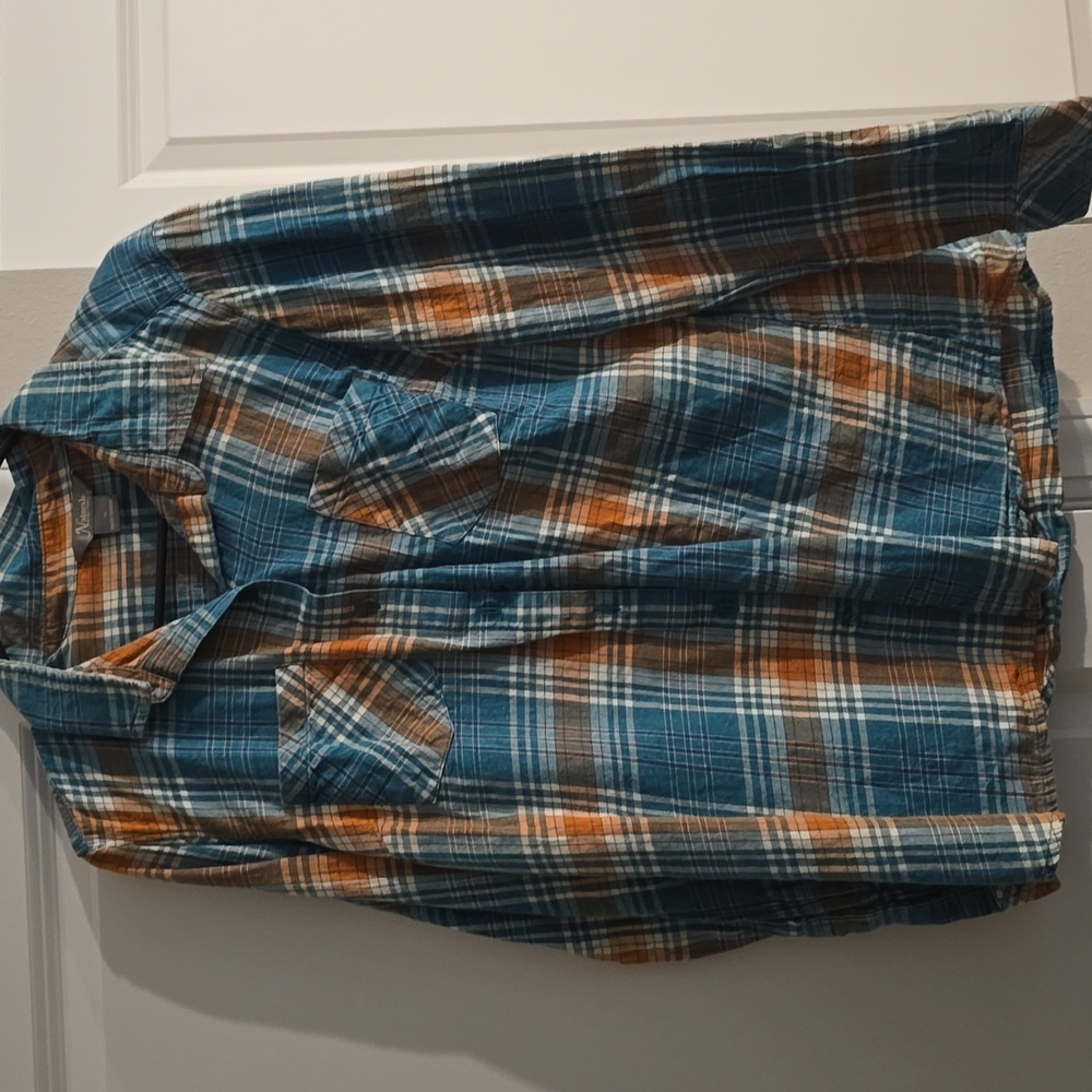 Nautica Blue and Orange Plaid Casual Shirt